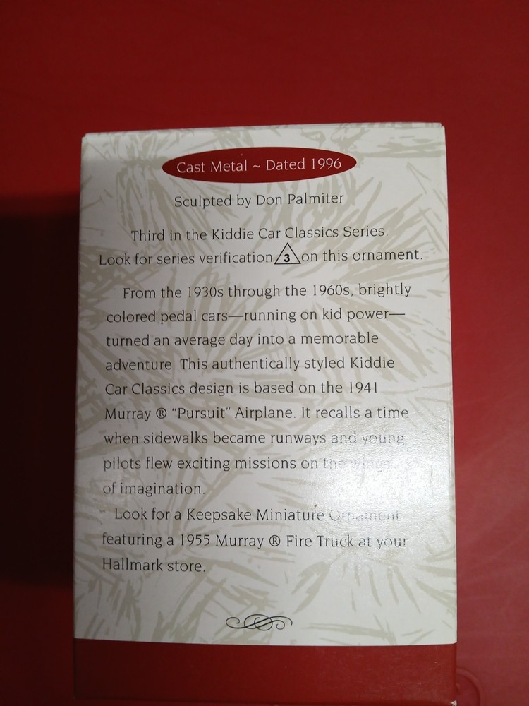 Hallmark Keepsake Ornament Kiddie Car Classics Murray Airplane-1996