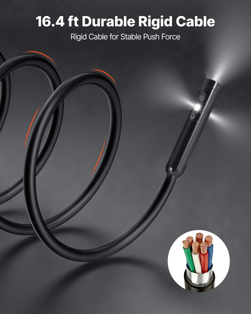 Triple Lens Endoscope 16.4FT Cable 4.5" Screen Borescope Camera IP67 Light