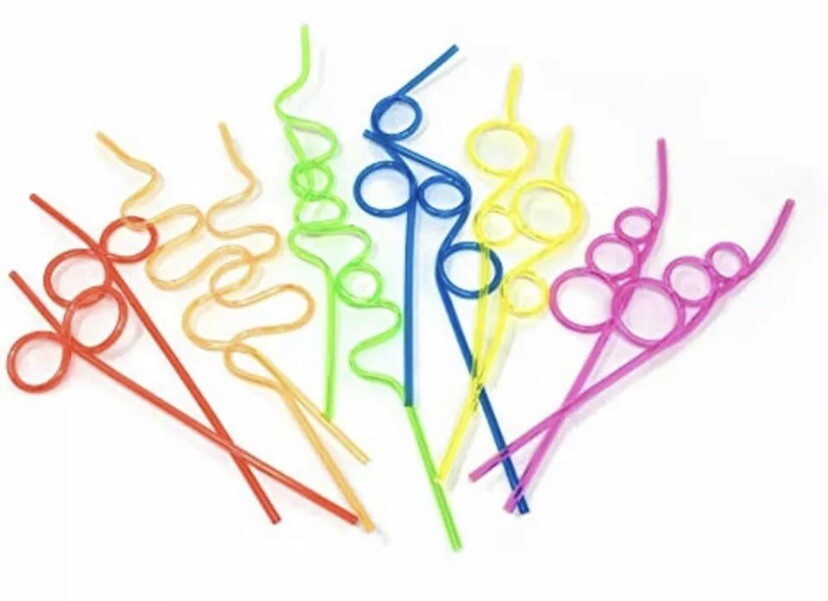 12-Crazy Straws Kids Silly Plastic Reusable Drinking Kitchen & Dining