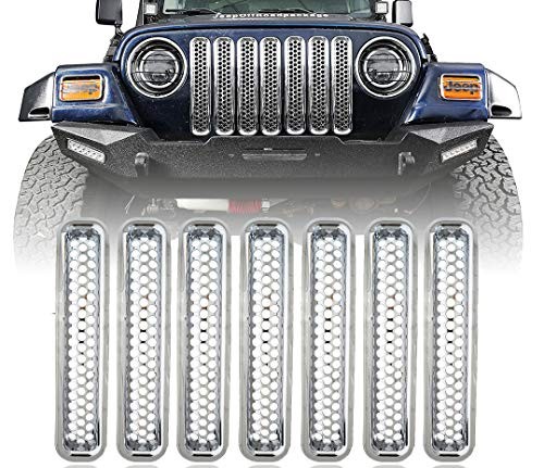 Chrome Front Grill Mesh Grille Inserts Cover Compatible with 1997-2006 Jeep