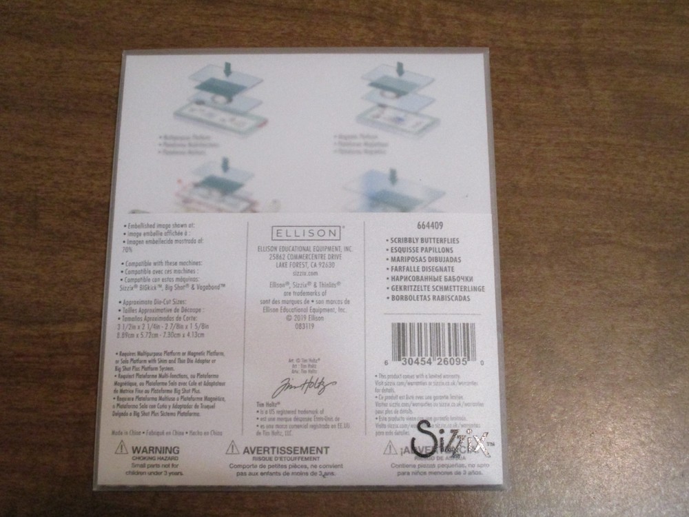 SIZZIX TIM HOLTZ THINLITS SCRIBBLY BUTTERFLIES DIE SET