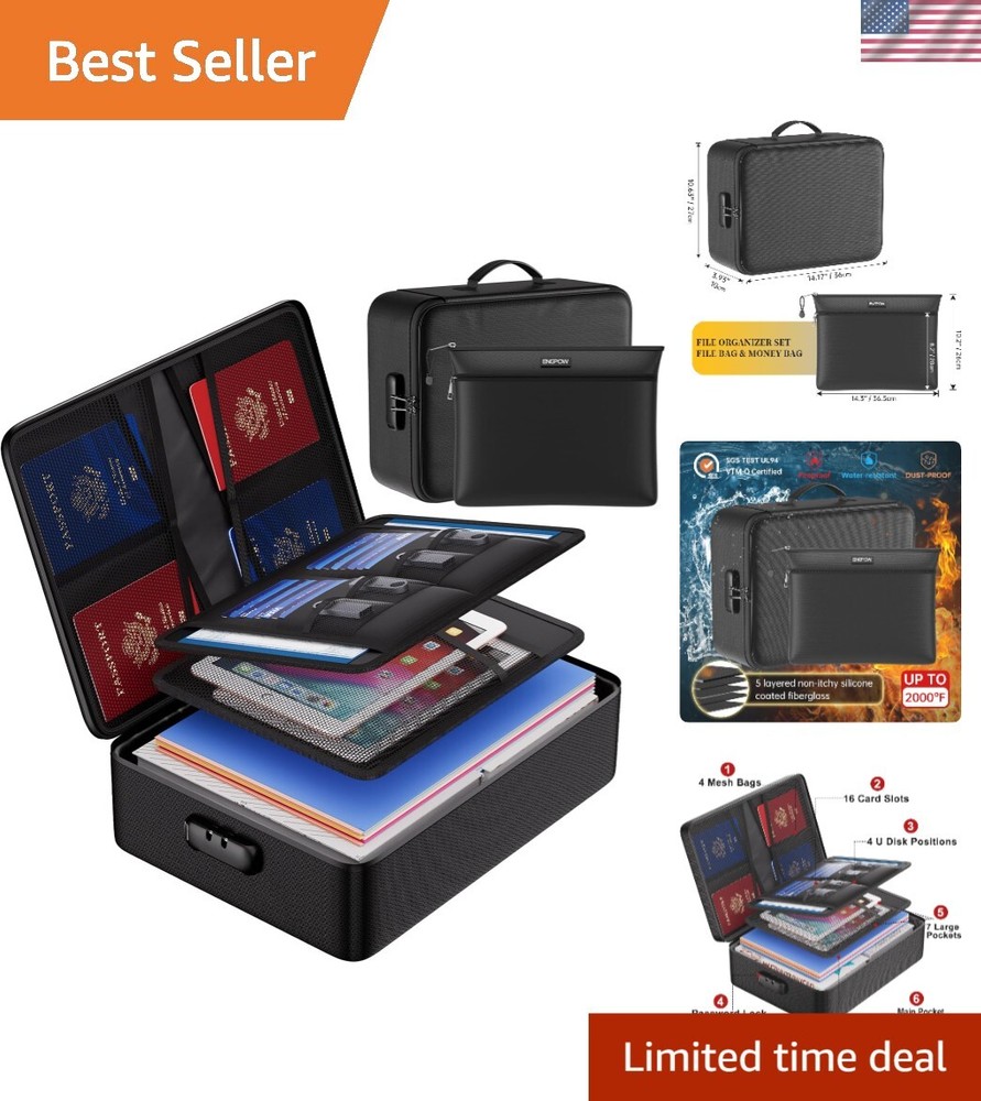 Large Fireproof Document Organizer with Lock - Safe Storage for Papers & Laptop