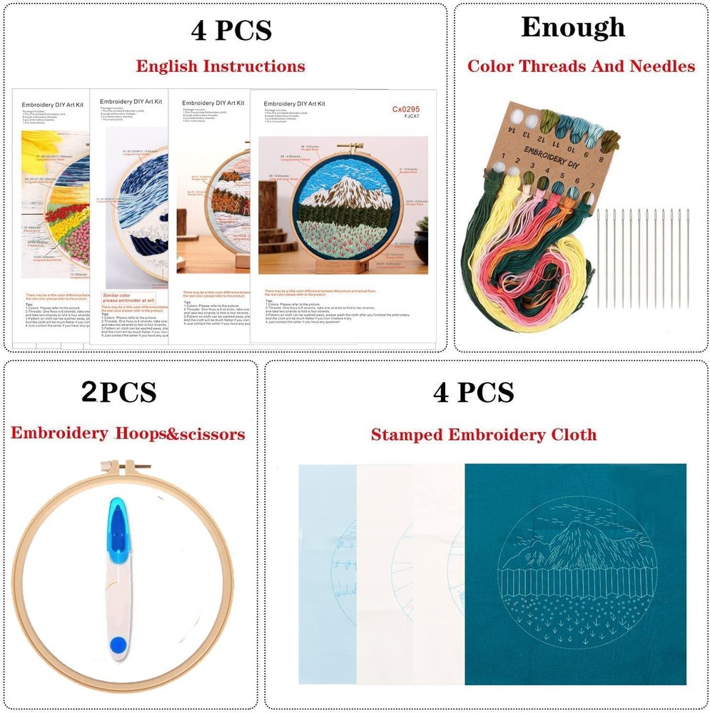 Tcbasrt 4Pack Embroidery Starters Kit with Pattern for Small, Multicolor