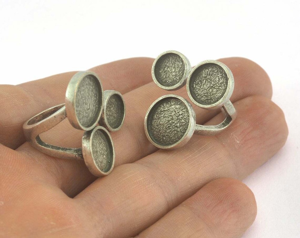 Antique Silver Plated Adjustable Ring Bezel brass 17.5mm 7US inner size 3597