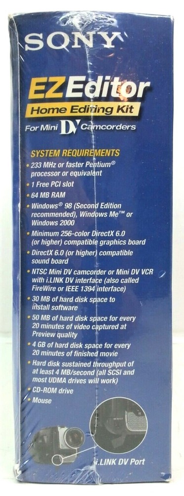 Sony EZ Editor Home Editing Kit For Mini DV Camcorders SEALED Windows 98 ME 2000