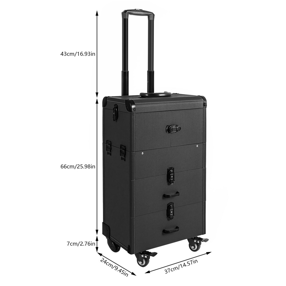 Pro Rolling Aluminum Makeup Train Case Salon Cosmetic Trolley Organizer Box