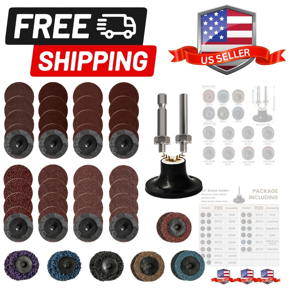 55Pcs 2 inch Roll Lock Quick Change Discs Set, Sanding Discs with 1/4" Holder...