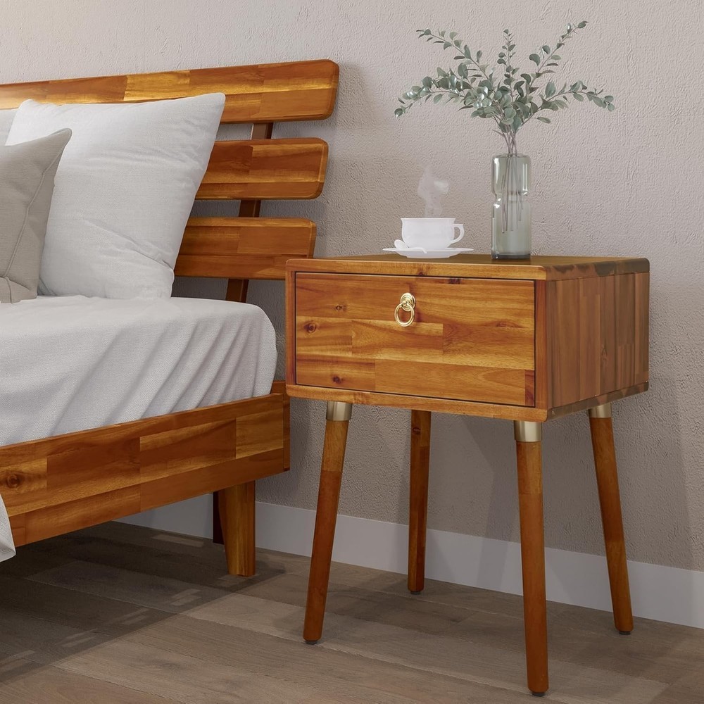 Caden Solid Wood Nightstand/Side Table/End Table Fully Assembled W/ 1-Drawer Mid