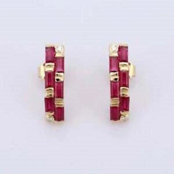 2Ct Lab-Created Red Ruby Diamond Womens Dangle Stud Earrings 14K Yellow Gold FN