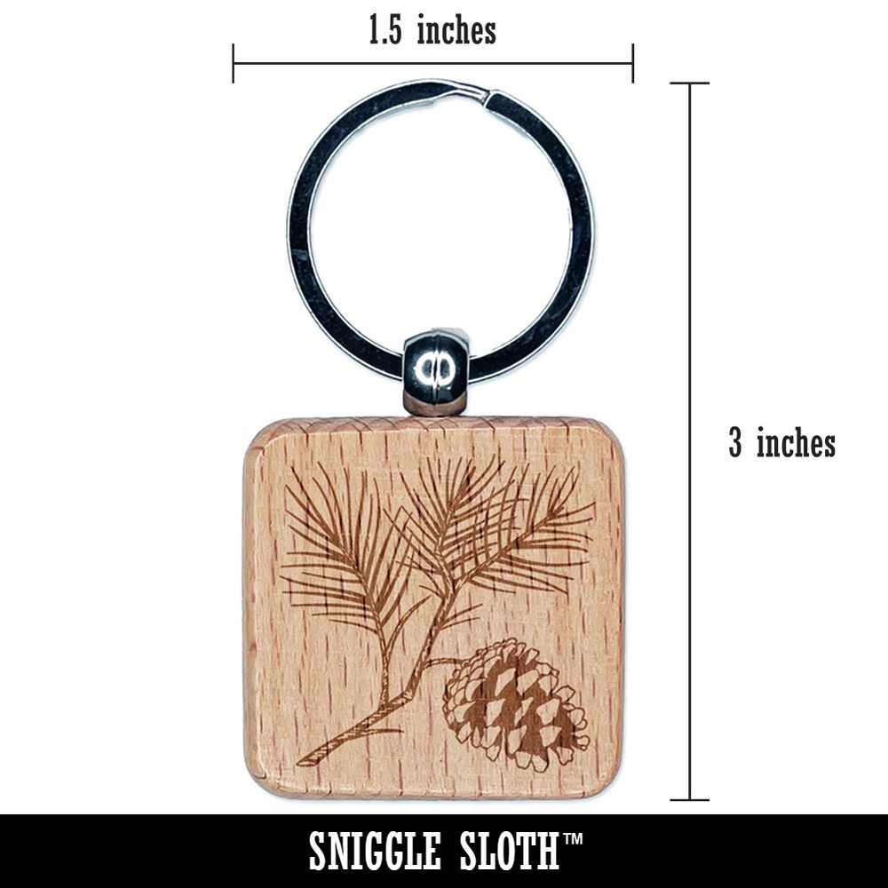 Pine Tree Branch with Pinecone Cone Winter Engraved Wood Square Keychain