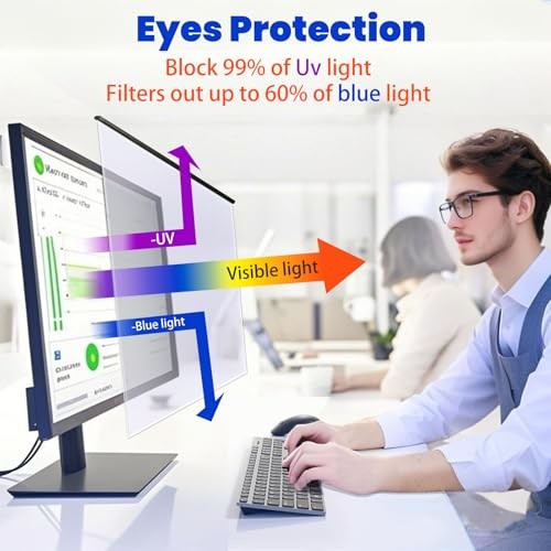 Blue Light Blocking Screen Protector for 27" 16:9 Computer Monitors, Removable