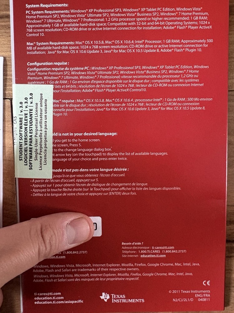 Ti - Nspire CX CAS Student Software (Software License Number)