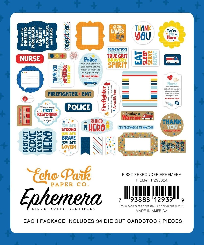 Echo Park Paper FIRST RESPONDER Ephemera Pieces~CUTE~Quick Ship!