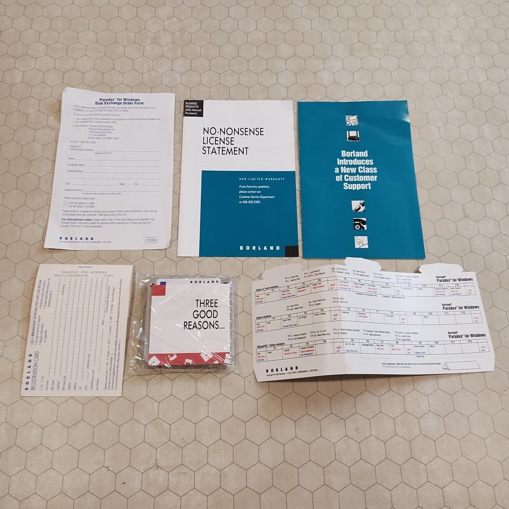 Borland Paradox 1.0, Windows, sealed 3.5" disks, 1990s, relational database