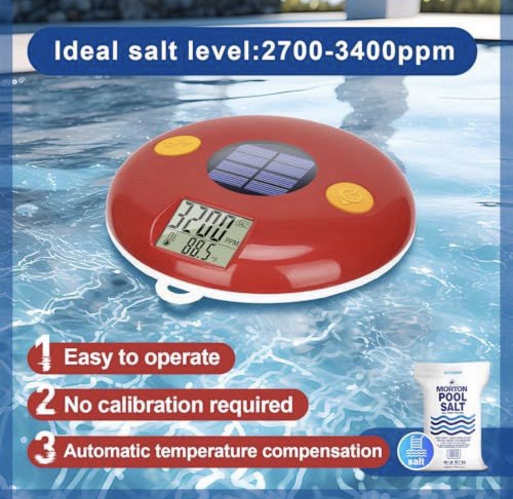 Floating Pool Salt Tester & Thermometer, Digital Salinity Meter for Saltwater