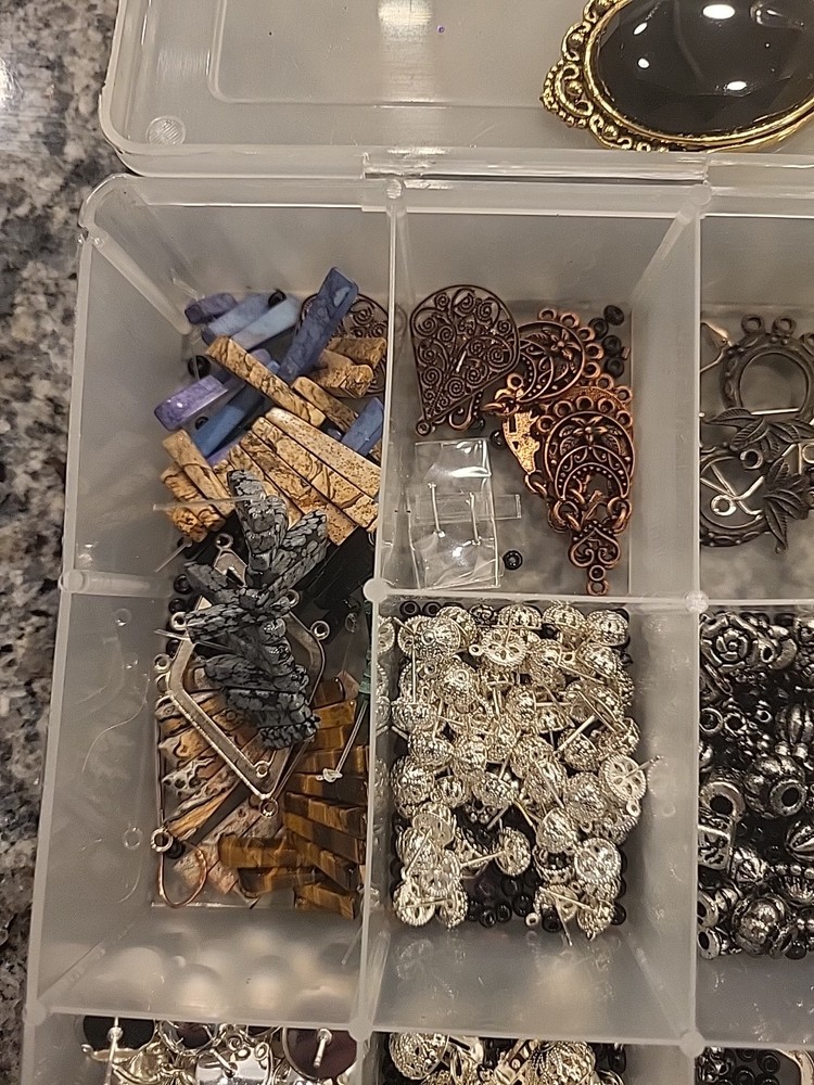 Plastic Organizer Filled With Jewelry Making Pcs.