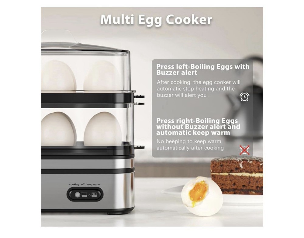 evloop Multi Egg Cooker Electric 12 Egg Capacity Multi-Tier Keep Warm