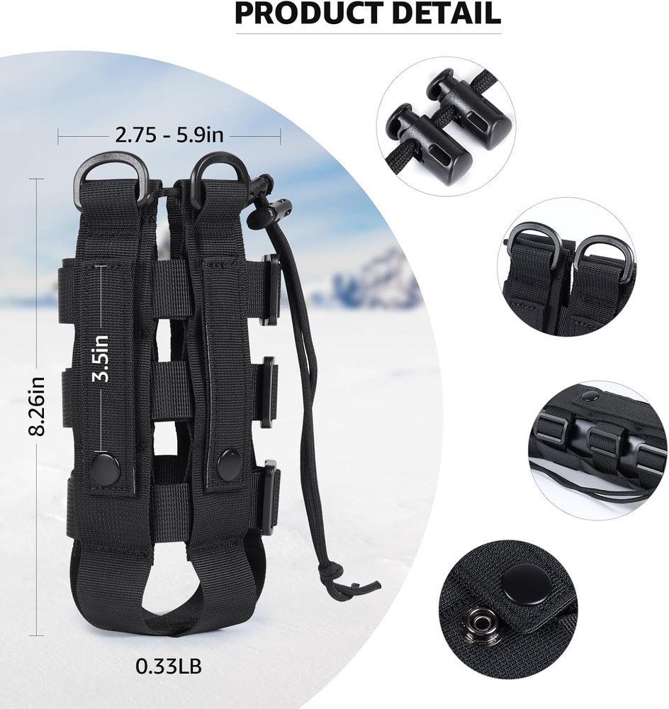 Molle Water Bottle Holder for Backpack,Drawstring Adjustable Straps Molle Pouche