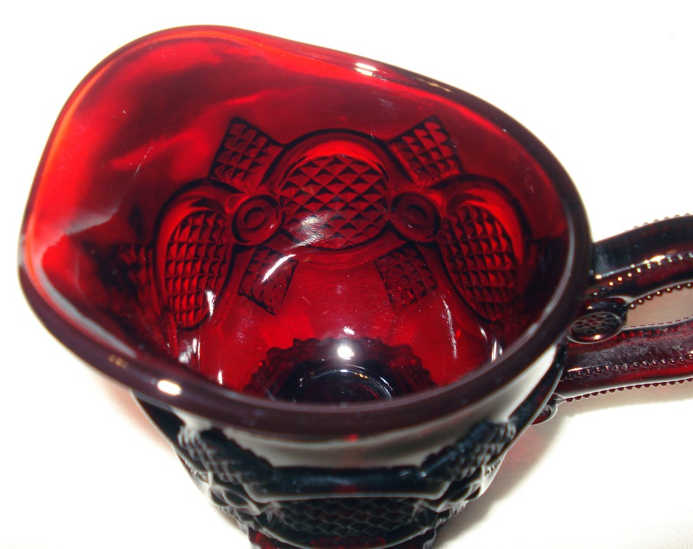Vintage Avon 1876 Cape Cod Ruby Red Glass Handled Creamer & Open Sugar Bowl Set