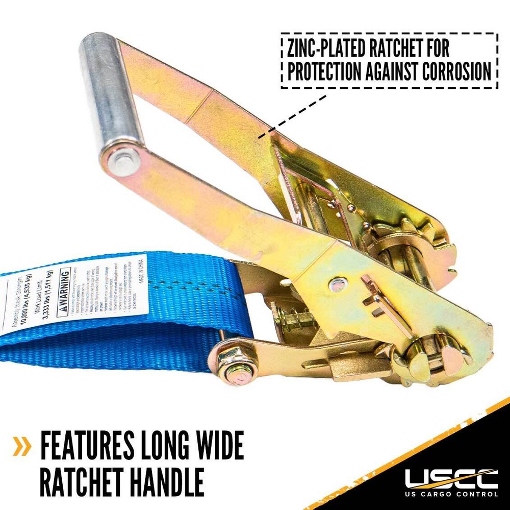 USCC 2" X 27' Ratchet Strap w/Flat Hook - Blue 2PK