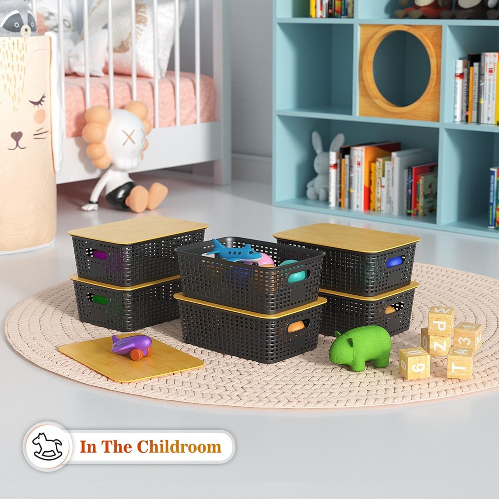Plastic Storage Baskets With Lid - Plastic Storage Containers Stackable Stora...