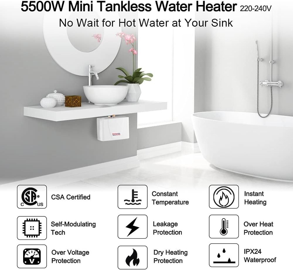 240V Electric Mini Tankless Water Heater Point of Use On Demand Instant Hot W...