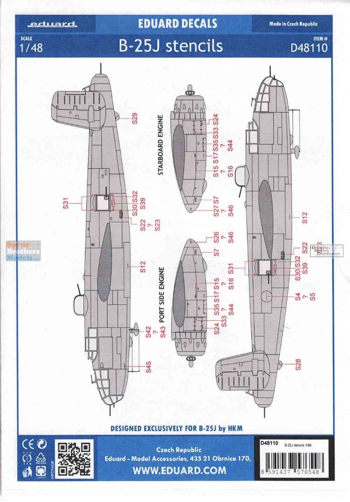 EDUD48110 1:48 Eduard Decals - B-25J Mitchell Stencils (HKM kit)