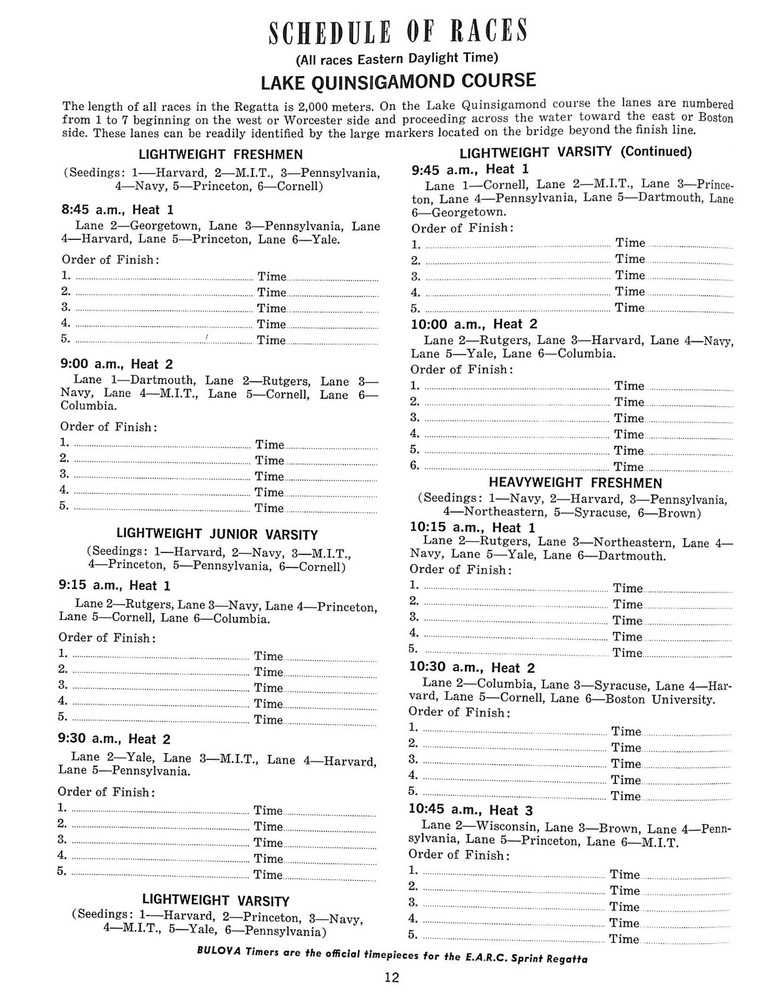 26th Annual E.A.R.C. Sprint Rowing Championships Official Program 1971