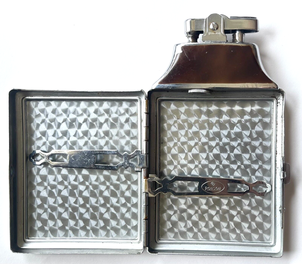 VINTAGE 1940's ART DECO RONSON MASTERCASE LIGHTER & CIGARETTE CASE COMBO