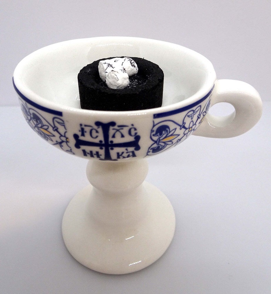 Ceramic Incense Burner with a Decorative Orthodox Byzantine Cross
