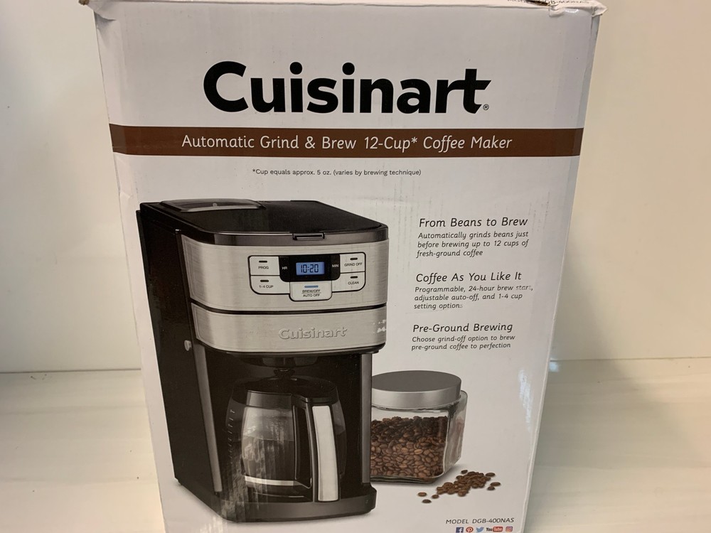 Cuisinart DGB-400NAS Automatic Grind & Brew 12-Cup Coffee Maker Silver Black