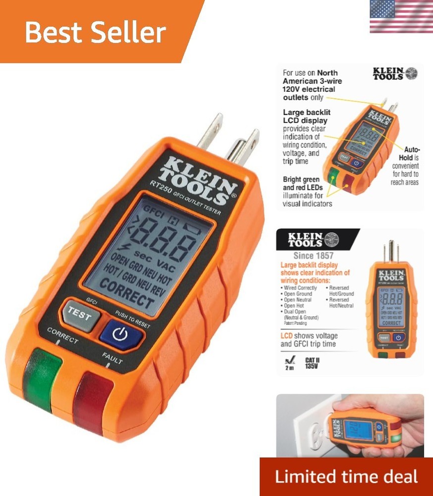 GFCI Outlet Tester with LCD Display & LED Indicators for Safe Testing