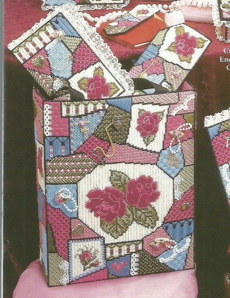 Plastic Canvas Patterns Victorian Rose Box Frame Tote Bookmark Glasses Case D49