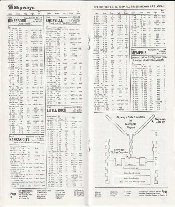 Skyways timetable 1984/02/10