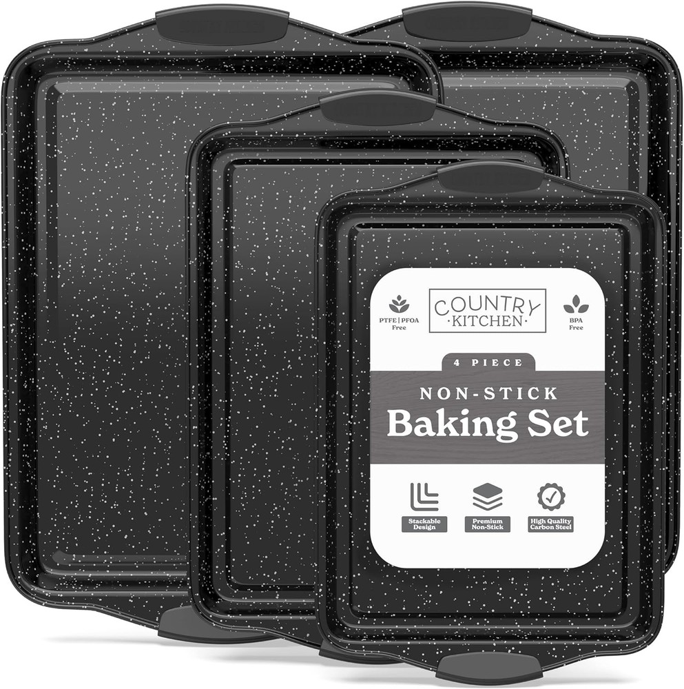 Country Kitchen Nonstick Stackable Bakeware Set Black, 4 Pcs