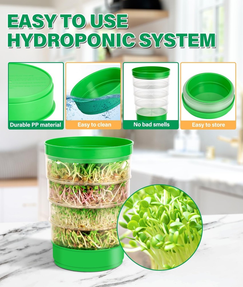 Stackable Seed Sprouting Kit, 4-Tier Microgreens Growing Kit with Drain Holes...