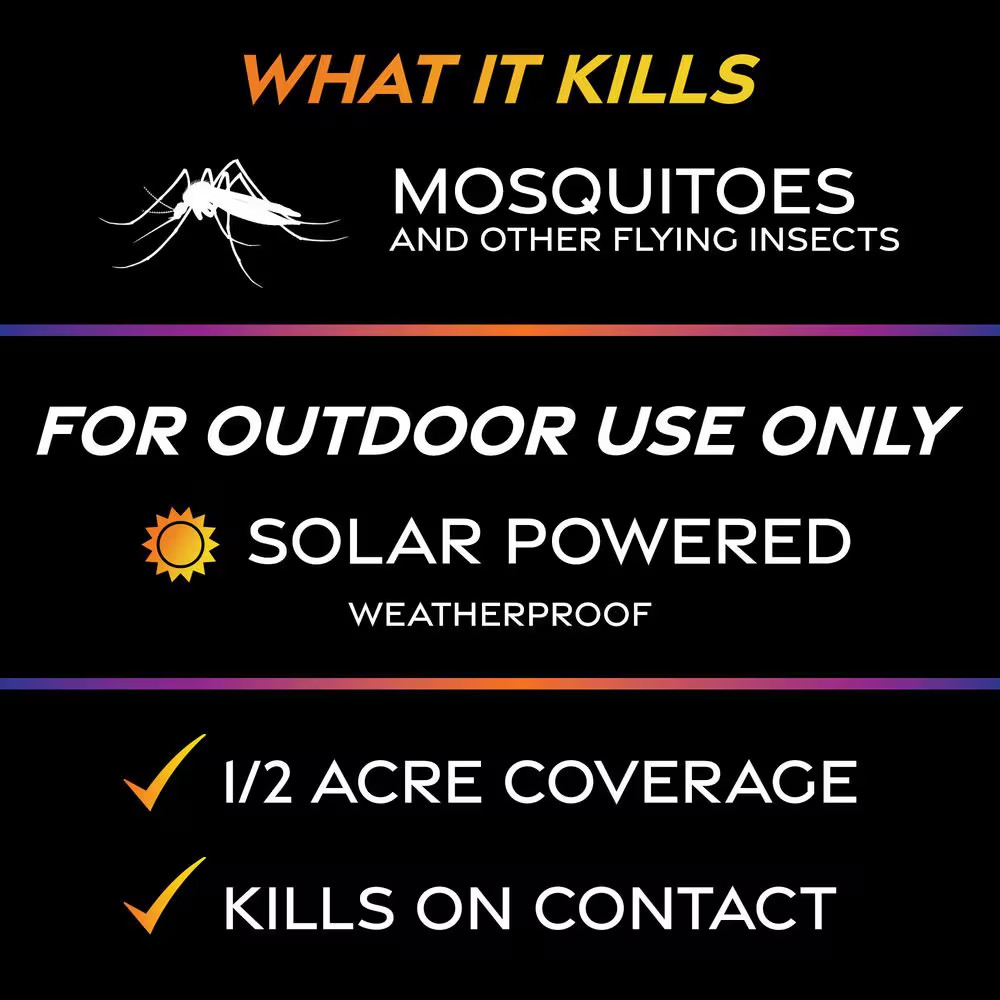 Solar Patio Lantern Bug Zapper, 1/2 Acre Coverage, Led Flame Effect