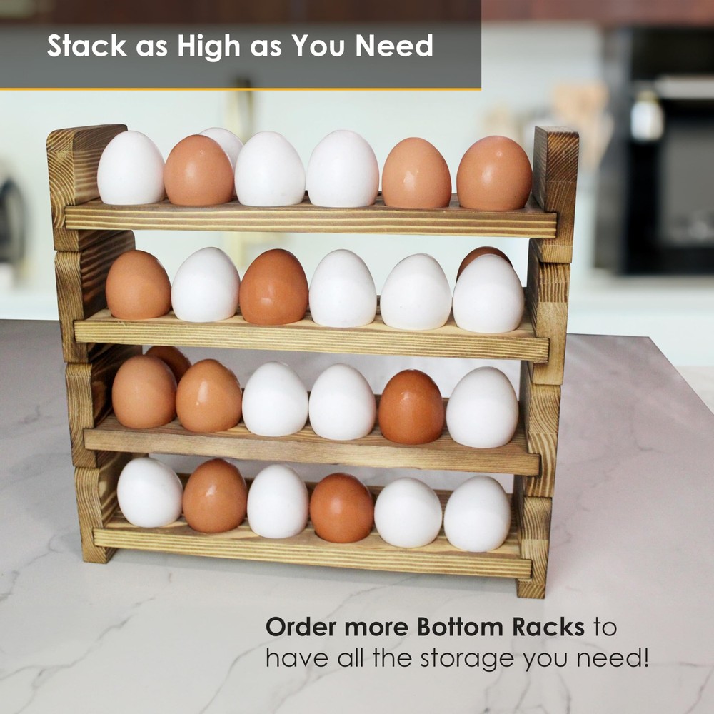 Expandable Stackable Wooden Egg Holder Countertop for 24 Eggs, Rustic Kitchen...