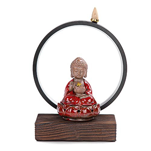 Ceramic Buddha Incense Burner Waterfall Chinese Backflow Incense Burner Red