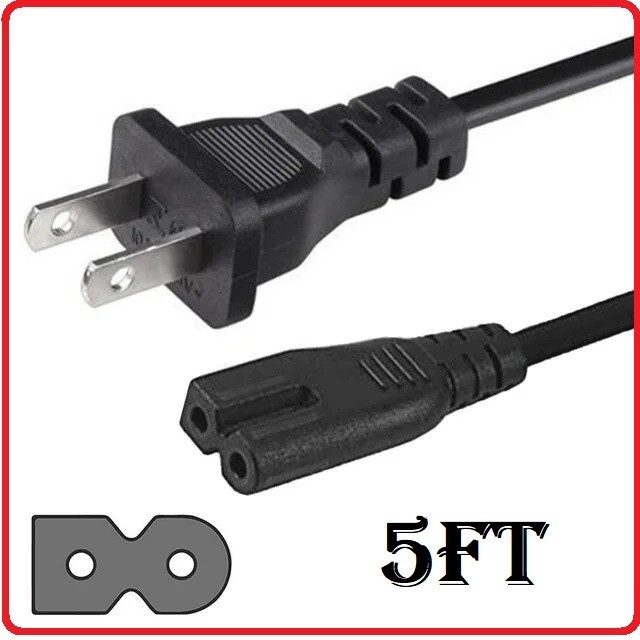 2 Prong AC Polarized Power Cord 125v Cable C7P Connector - 5Ft