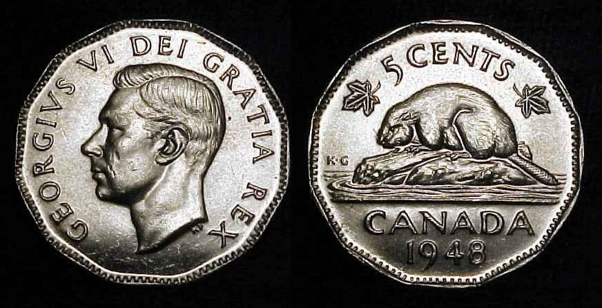 CANADA 1948 Five Cents Ch BU