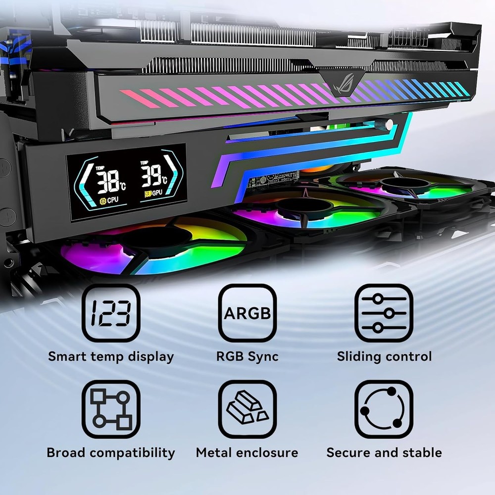 ARGB GPU Support Bracket with CPU & GPU Temp Display, Universal Graphics Card Su
