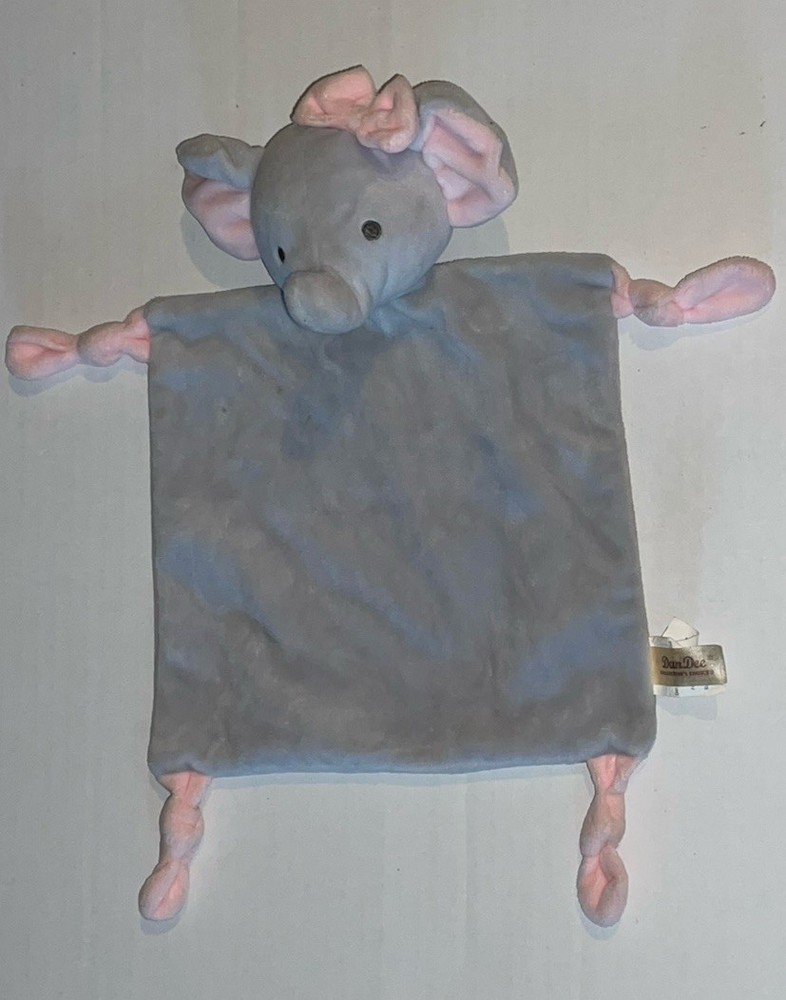 DAN DEE GREY PINK KNOTTED CORNERS RATTLE ELEPHANT SECURITY BLANKET C3
