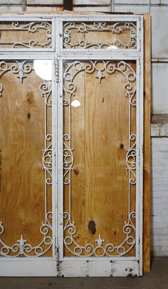 Reclaimed White Cast Iron & Glass Entry Double Door Unit