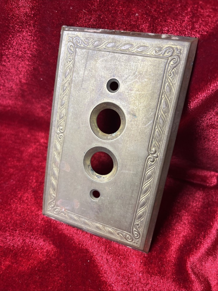 Double Push Button Aged Solid Brass Switch Plate Wall Box Cover Antique Ornate