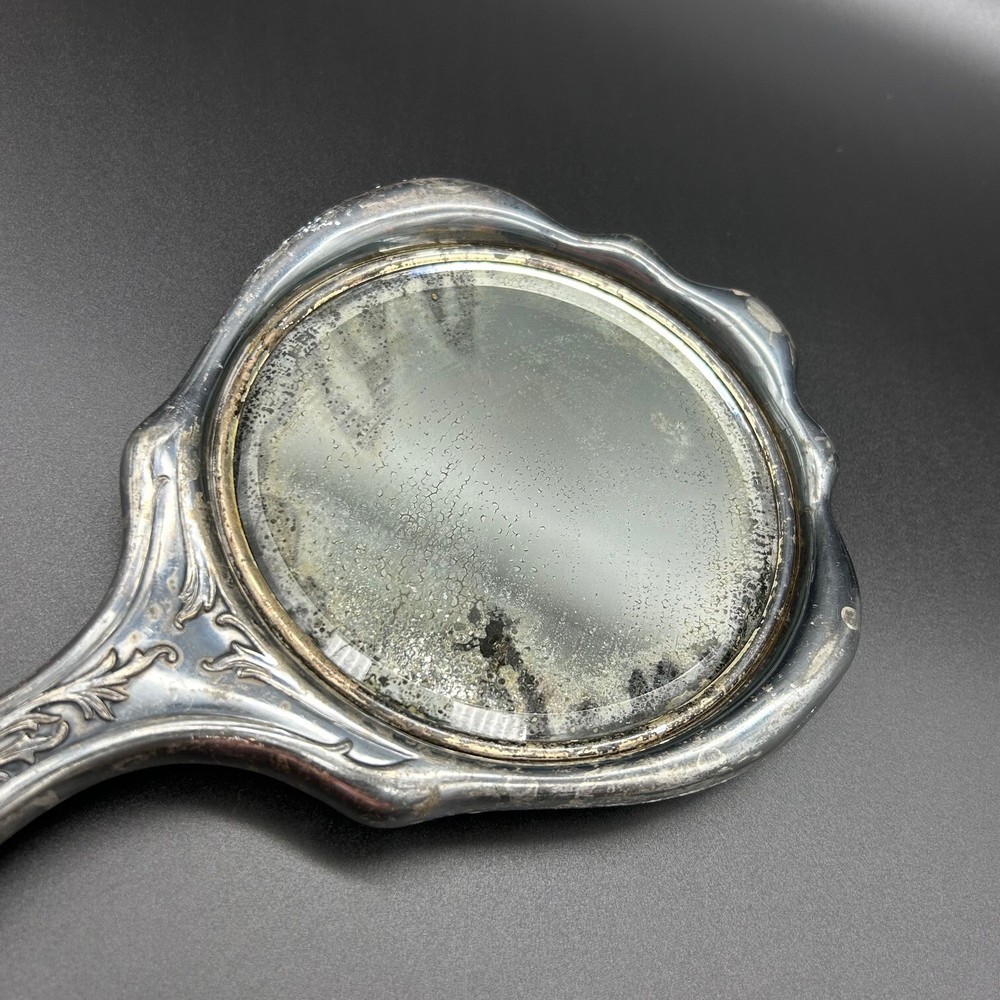 Vintage Silverplated Hand Mirror Intricate Flowered Vine Pattern