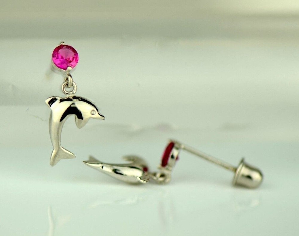 14k Yellow or White Gold CZ Dolphin Stud Earring