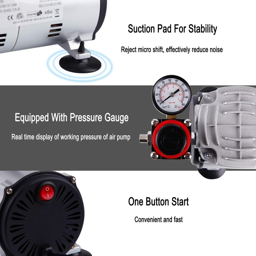 Airbrush Compressor AS18-2, Basic Mini Compressor, 4 Bar/Auto Stop for Hobby ...