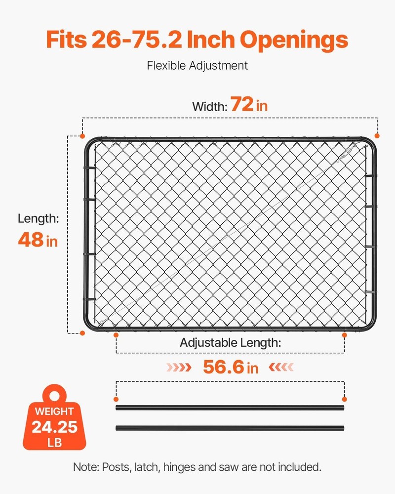 Plastic-Coated 72x48in Adjustable Black Chain Link Fence Gate