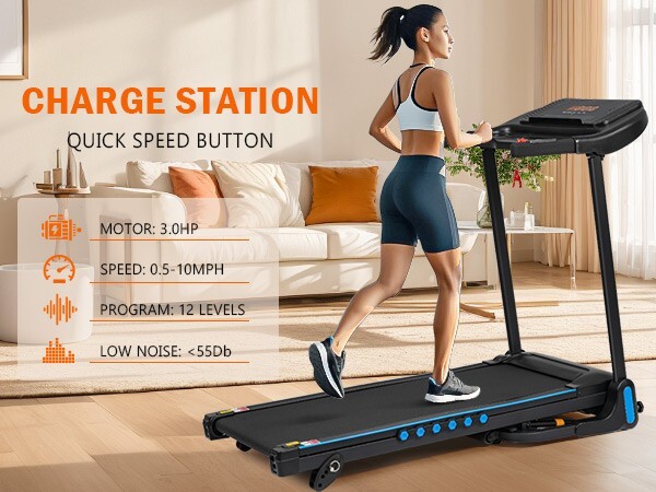 NEW Incline Treadmill 10MPH Auto-Folding Type C & USB Charge Bluetooth Speaker